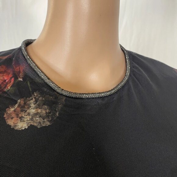 AllSaints Nora Floral Sparkle Mesh Dress • Size 8 • Mortem Black - Picture 3 of 16